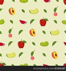 Fruits seamless pattern. Vegetarian food, healthy eating concept. Flat vector illustration.. Fruits seamless pattern. Vegetarian food, healthy eating concept. Flat vector illustration
