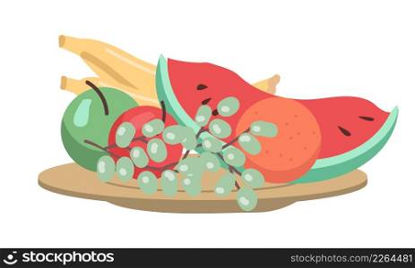 Fruits semi flat color vector object. Full sized item on white. Watermelon and grapes. Healthy and organic products simple cartoon style illustration for web graphic design and animation. Fruits semi flat color vector object