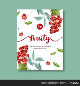 Fruits themed design with cherries in white background for contrasting vector illustration template.