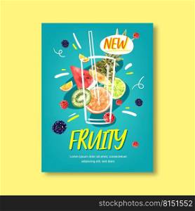 Fruits themed design with various fruits, blue background vector illustration template.