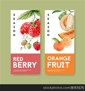 Fruits-themed flyer design with berries and orange concept for decoration vector.