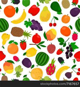 Fruits tropical seamless pattern. Vector fruit drawing illustration texture, papaya and mango, pineapple and citrus organic backdrop. Fruits tropical seamless pattern