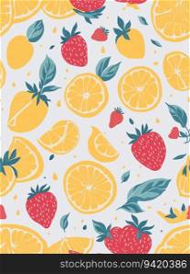 Fruity Delights: Watercolor Vector Clipart of Lemon and Strawberry on White Background