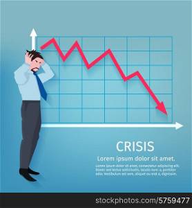 Frustrated businessman with descending finance chart crisis poster vector illustration. Failure Business Poster