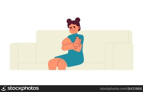 Frustrated preteen girl with crossed arms semi flat color vector character. Asian female teenager sitting. Editable half body person on white. Simple cartoon spot illustration for web graphic design. Frustrated preteen girl with crossed arms semi flat color vector character