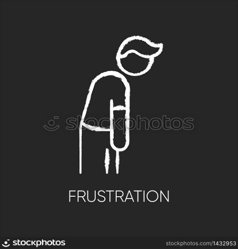 Frustration chalk white icon on black background. Burnout symptom. Suffer from anxiety. Major depressive disorder. Psychological issue. Mental health problem. Isolated vector chalkboard illustration. Frustration chalk white icon on black background