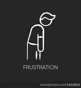 Frustration chalk white icon on black background. Burnout symptom. Suffer from anxiety. Major depressive disorder. Psychological issue. Mental health problem. Isolated vector chalkboard illustration. Frustration chalk white icon on black background