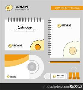 Fry egg Logo, Calendar Template, CD Cover, Diary and USB Brand Stationary Package Design Vector Template