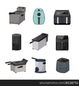 fryer air kitchen set cartoon. airfryer food, cooking fry, hot electric machine, oil fryer air kitchen vector illustration. fryer air kitchen set cartoon vector illustration