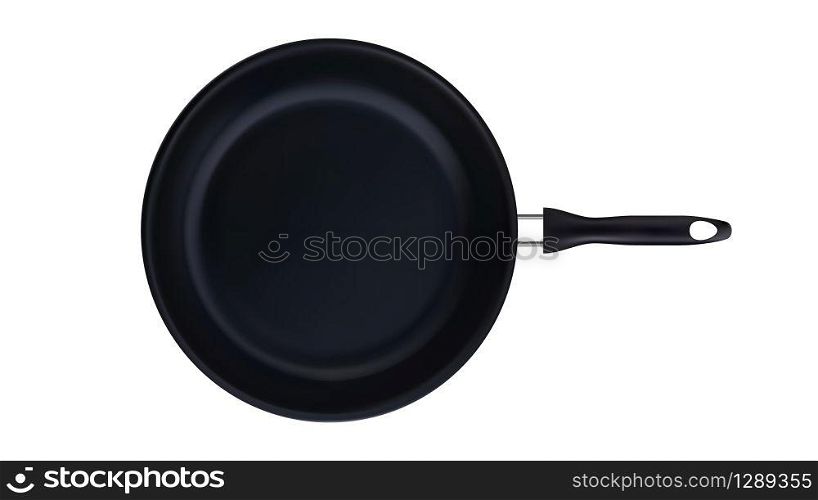 Frying Pan Teflon Kitchenware Top View Vector. Iron Frying Pan With Plastic Handle Kitchen Equipment For Searing And Browning Food. Chef Cuisine Skillet Concept Mockup Realistic 3d Illustration. Frying Pan Teflon Kitchenware Top View Vector