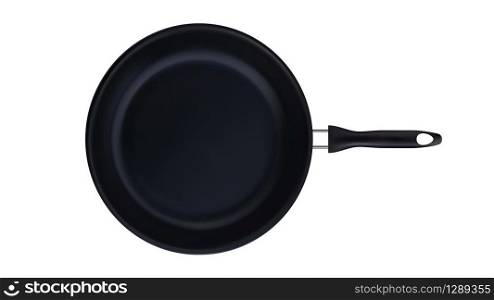 Frying Pan Teflon Kitchenware Top View Vector. Iron Frying Pan With Plastic Handle Kitchen Equipment For Searing And Browning Food. Chef Cuisine Skillet Concept Mockup Realistic 3d Illustration. Frying Pan Teflon Kitchenware Top View Vector