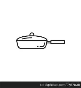Frying pan vector thin line icon. Kitchen cooking utensils, frypan skillet. Frying pan line icon, kitchen cooking utensils