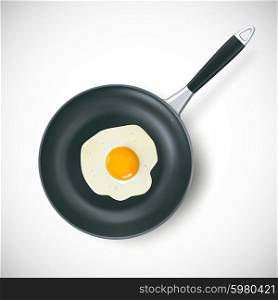 Frying Pan With Egg. Frying pan with scrambled egg in realistic style isolated vector illustration