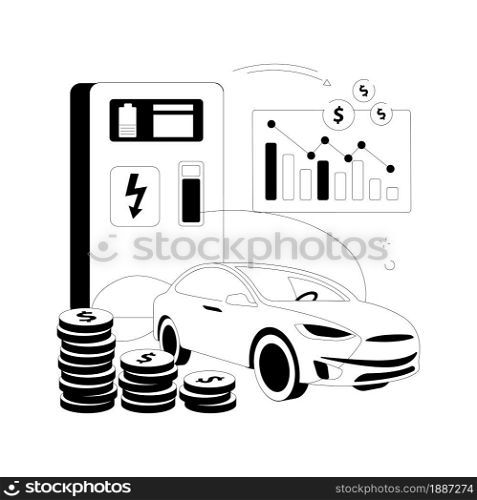 Fuel economy abstract concept vector illustration. Gas mileage, fuel saving, efficient green eco friendly engine, petrol station, hand refill, gage indicator, hybrid electric car abstract metaphor.. Fuel economy abstract concept vector illustration.