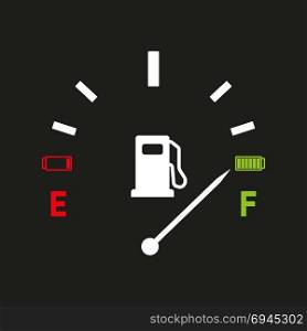 Fuel gauge. Full tank indication. Vector illustration isolated on gray background. Fuel gauge. Full tank indication. Vector illustration isolated on gray background eps10
