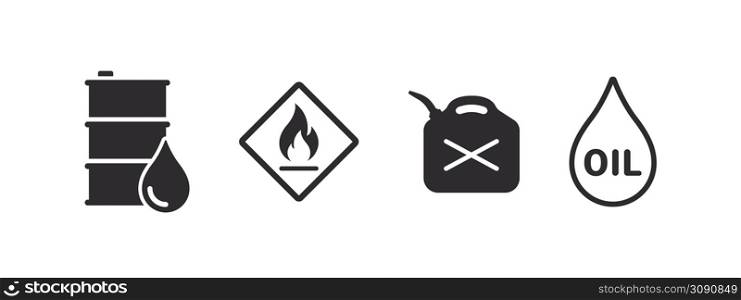 Fuel icons. Fuel tank icon, fire hazard icon. Icons of oil fuel. Vector illustration