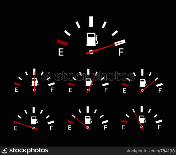 Fuel indicator. Illustration on Black background for design ,Empty Energy. Vector stock illustration.