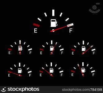 Fuel indicator. Illustration on Black background for design ,Empty Energy. Vector stock illustration.