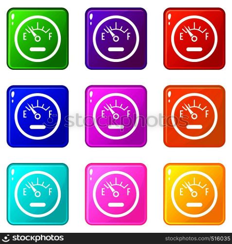 Fuel sensor icons of 9 color set isolated vector illustration. Fuel sensor set 9