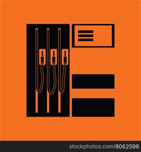 Fuel station icon. Orange background with black. Vector illustration.