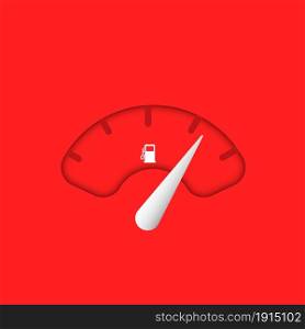Fuel tank indicator or fuel gauge icon isolated on red background. Auto speedometer gauge vector. Flat style gasoline clock illustration vector. Transportation petrol level indicator symbol.