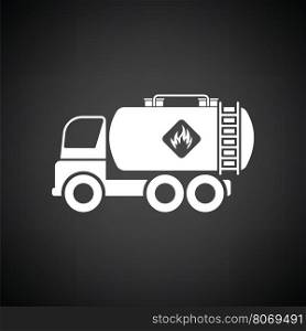 Fuel tank truck icon. Black background with white. Vector illustration.