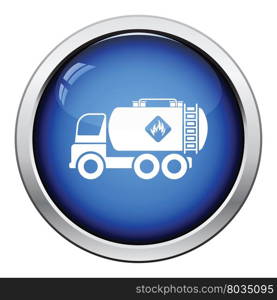 Fuel tank truck icon. Glossy button design. Vector illustration.