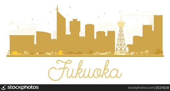 Fukuoka City skyline golden silhouette. Vector illustration. Simple flat concept for tourism presentation, banner, placard or web site. Business travel concept. Cityscape with landmarks