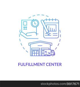 Fulfillment center concept icon. Ecommerce warehouse solutions. Packing buildings facilities for your store. Commerence idea thin line illustration. Vector isolated outline RGB color drawing. Fulfillment center concept icon