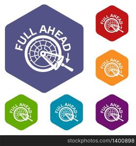 Full ahead icons vector colorful hexahedron set collection isolated on white. Full ahead icons vector hexahedron