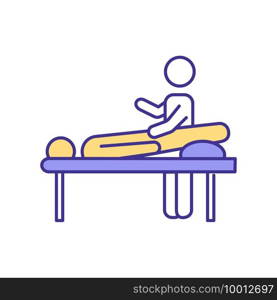 Full-body massage RGB color icon. Massage therapy session. Therapeutic procedure. Increasing blood flow, oxygen delivery to all organs. Cardiovascular system improvement. Isolated vector illustration. Full-body massage RGB color icon