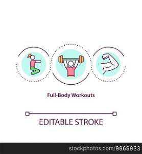 Full body workouts concept icon. Type of training plan where every muscle of human body is trained. Workout idea thin line illustration. Vector isolated outline RGB color drawing. Editable stroke. Full body workouts concept icon