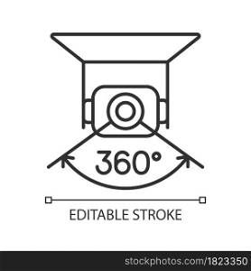 Full camera rotation linear manual label icon. Capturing footage. Thin line customizable illustration. Contour symbol. Vector isolated outline drawing for product use instructions. Editable stroke. Full camera rotation linear manual label icon