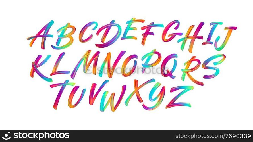 Full color handwriting paint brush lettering latin alphabet letters. Vector illustration EPS10. Full color handwriting paint brush lettering latin alphabet letters. Vector illustration