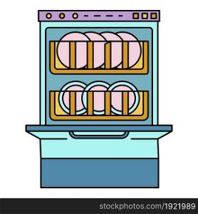 Full dishwasher icon. Outline full dishwasher vector icon color flat isolated on white. Full dishwasher icon color outline vector
