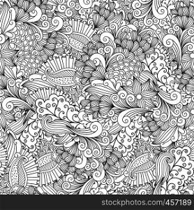 Full frame beautiful abstract seamless background filled with spiral leafy shapes in black and white. Full frame beautiful abstract seamless background