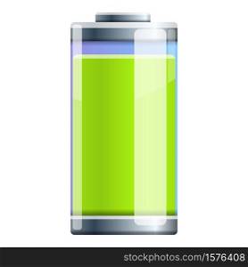 Full green battery icon. Cartoon of full green battery vector icon for web design isolated on white background. Full green battery icon, cartoon style