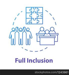 Full inclusion concept icon. Student group assistance. Diverse community. Positive support. Inclusive education idea thin line illustration. Vector isolated outline RGB color drawing. Editable stroke