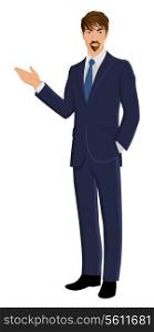 Full length body business man isolated on white background showing hand vector illustration