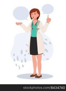 Full length Female doctor giving some advice. health care concept.Flat vector cartoon character illustration