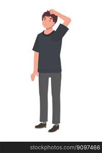 Full length of confuse Man Scratching Head.  Emotions and body language concept. Flat vector cartoon illustration