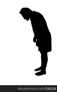Full length side profile portrait silhouette of man looking down