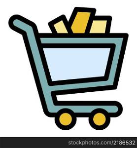 Full mall shop cart icon. Outline full mall shop cart vector icon color flat isolated. Full mall shop cart icon color outline vector