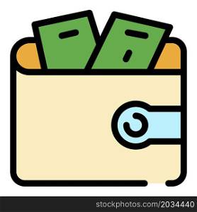 Full money wallet icon. Outline full money wallet vector icon color flat isolated. Full money wallet icon color outline vector