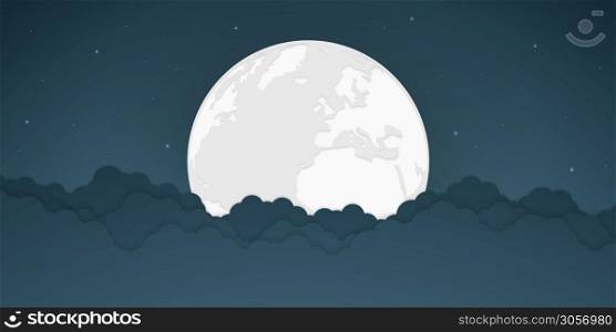 Full moon and bright stars with cloud, vector illustration.