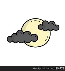 Full moon with clouds. Mystic. Halloween. Doodle style illustration