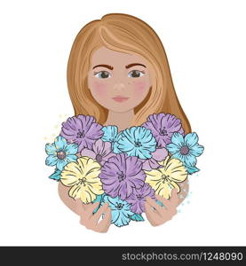 FULL OF LOVE GIRL Emotion Holiday Flower Vector Illustration