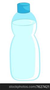 Full plastic bottle of purified water to relieve thirst. Closed container of transparent liquid on white background vector illustration in flat style. Back to school concept. Flat cartoon. Full Plastic Bottle of Water on White Background