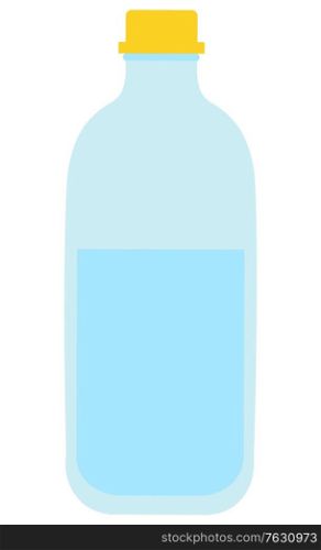 Full plastic bottle of purified water to relieve thirst. Closed container of transparent liquid on white background vector illustration in flat style. Back to school concept. Flat cartoon. Full Plastic Bottle of Water on White Background
