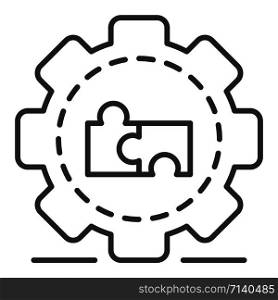 Full puzzle cog wheel icon. Outline full puzzle cog wheel vector icon for web design isolated on white background. Full puzzle cog wheel icon, outline style